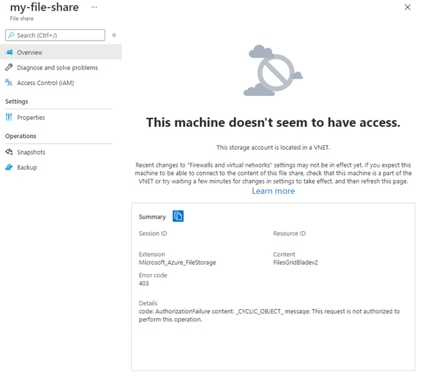 Снимок экрана: сообщение об ошибке отказа в доступе.