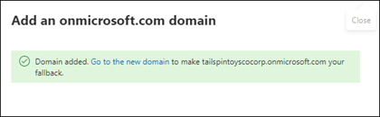 Снимок экрана: домен успешно добавлен.