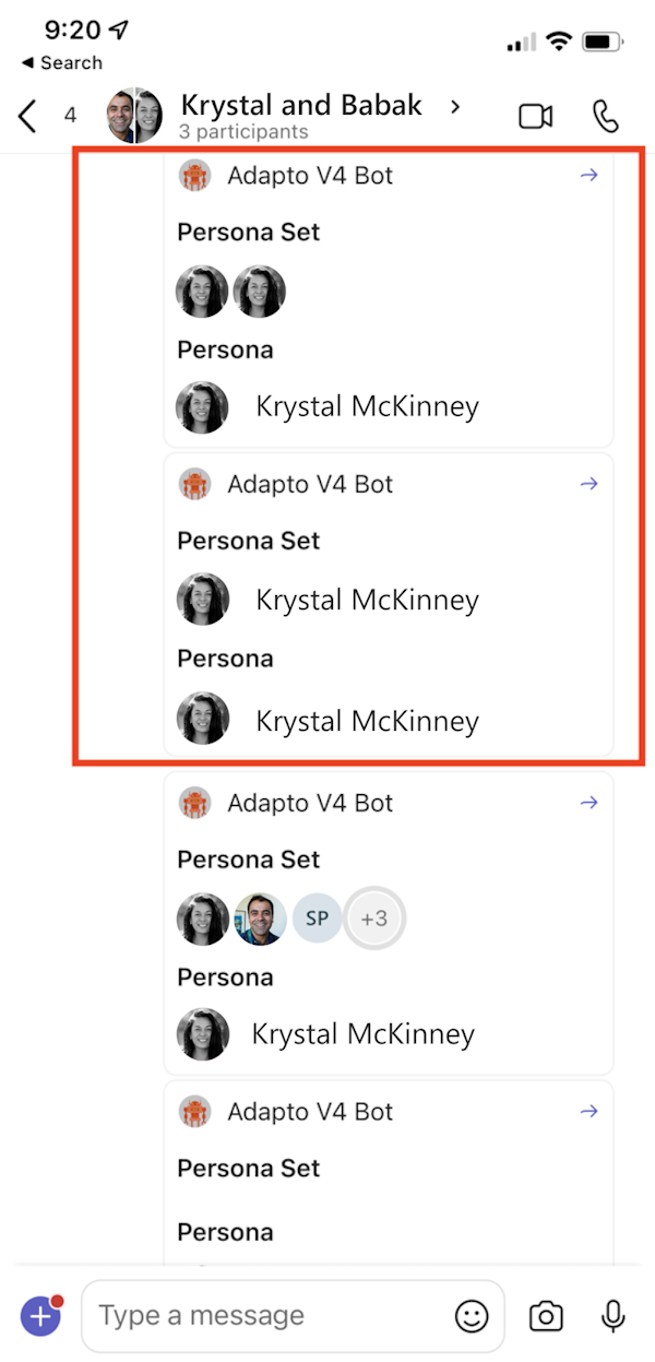 Снимок экрана: пример значка людей в наборе persona и persona в мобильном клиенте Teams.