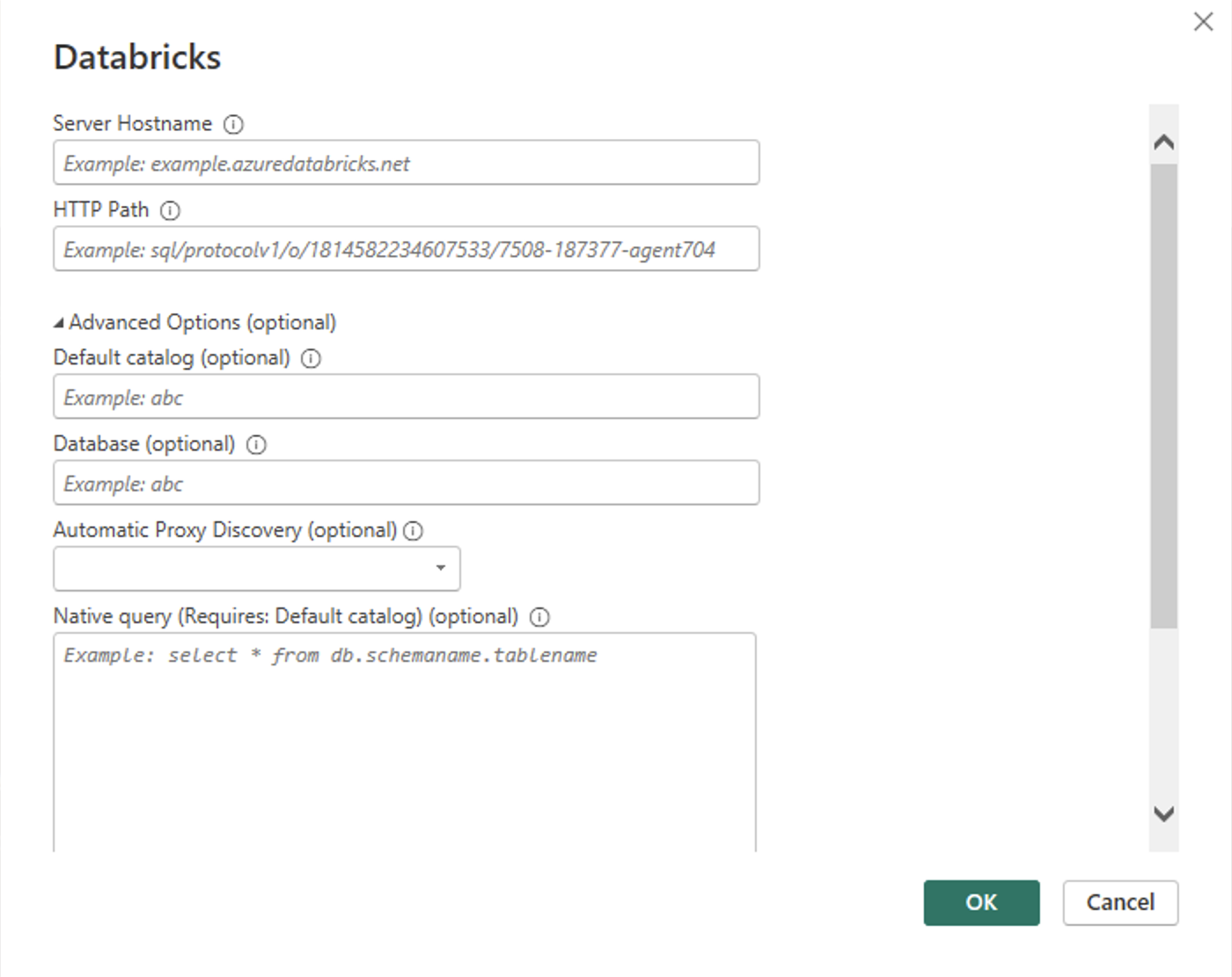 Укажите хранилище SQL Databricks.