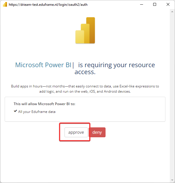 Изображение с утверждением интеграции Power BI.