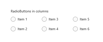 Radio buttons in two three-column groups