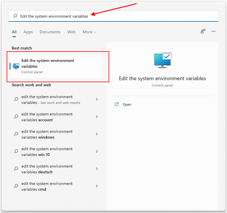 Windows меню запуска с изменением переменной среды