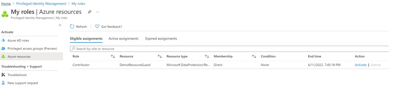 Снимок экрана, показывающий активацию допустимых назначений.