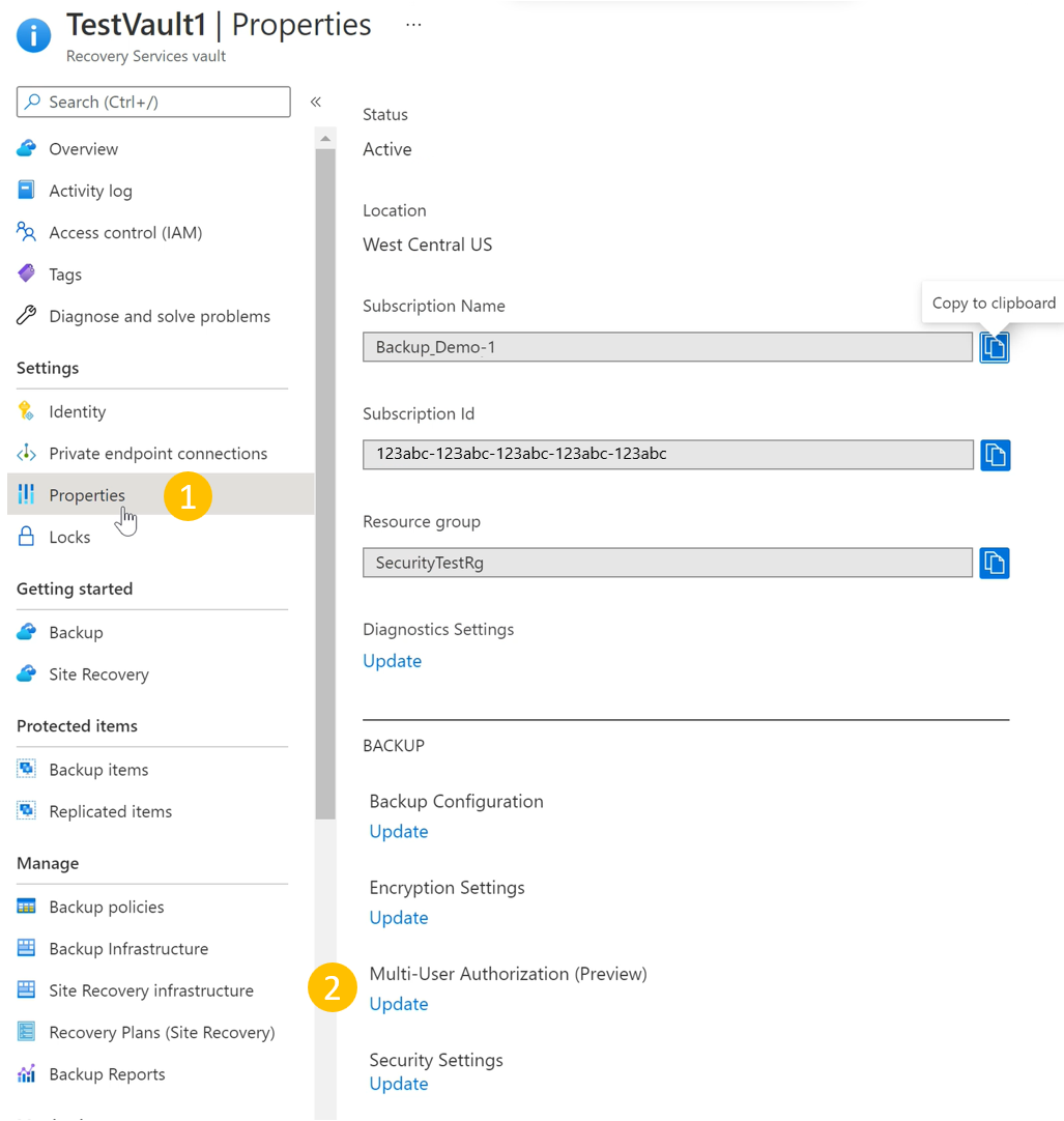 Снимок экрана: свойства хранилища служб восстановления.