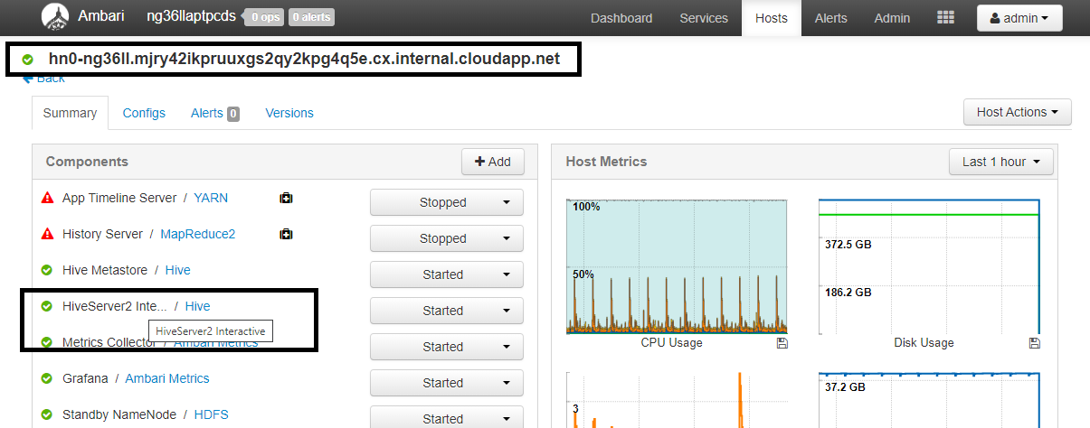 Снимок экрана: головной узел соединителя hive для хранилища.