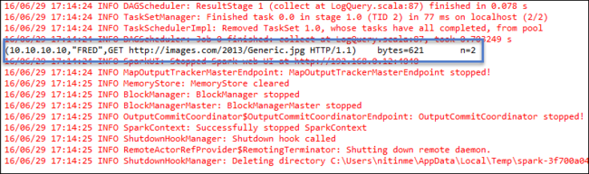 Результат локального выполнения приложения Spark.