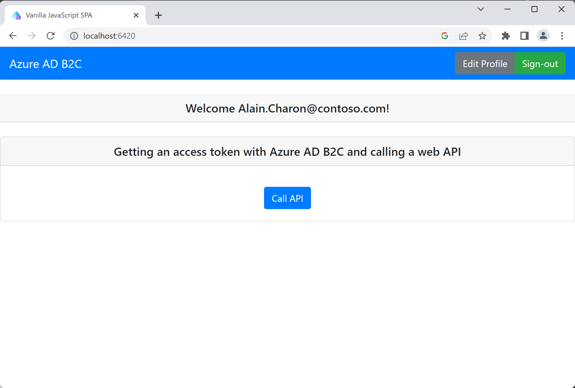 Скриншот ответа веб API в примере приложения в окне браузера.