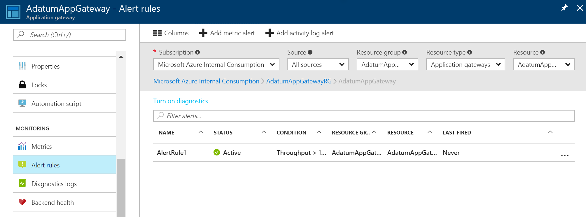 Снимок экрана: список оповещений и правил.