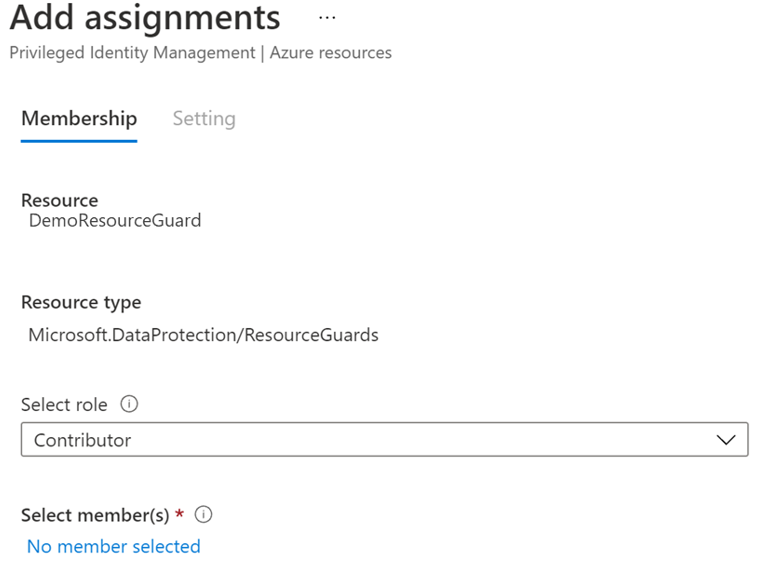 Снимок экрана с примером добавления членства в назначениях.