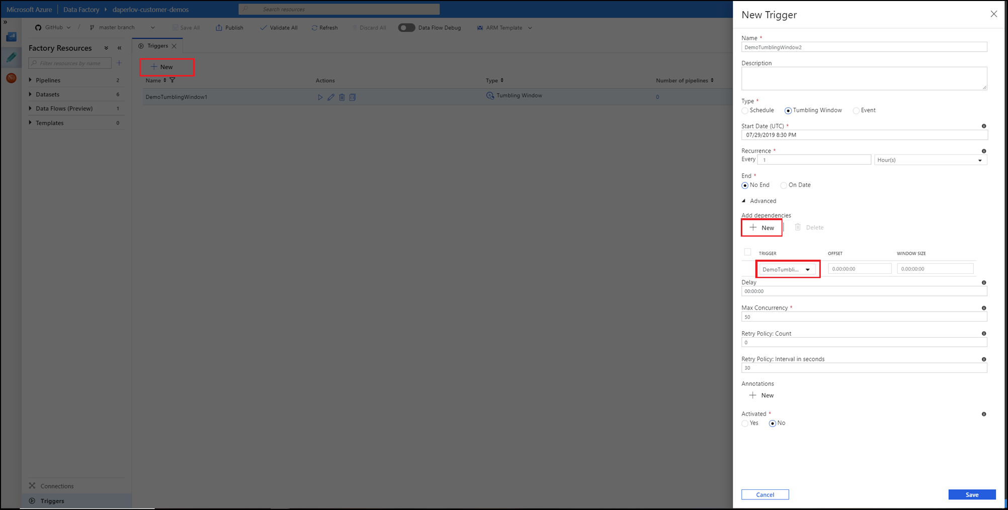 Снимок экрана: окно создания зависимостей.