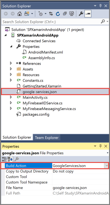 Действие сборки GoogleServicesJson