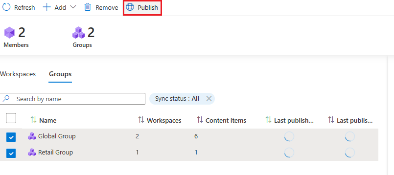 Снимок экрана: окно публикации группы с функцией множественного выбора.