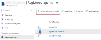 Снимок экрана: колонка портал Azure зарегистрированных агентов, показывающая первый выбор агента, а затем команду 