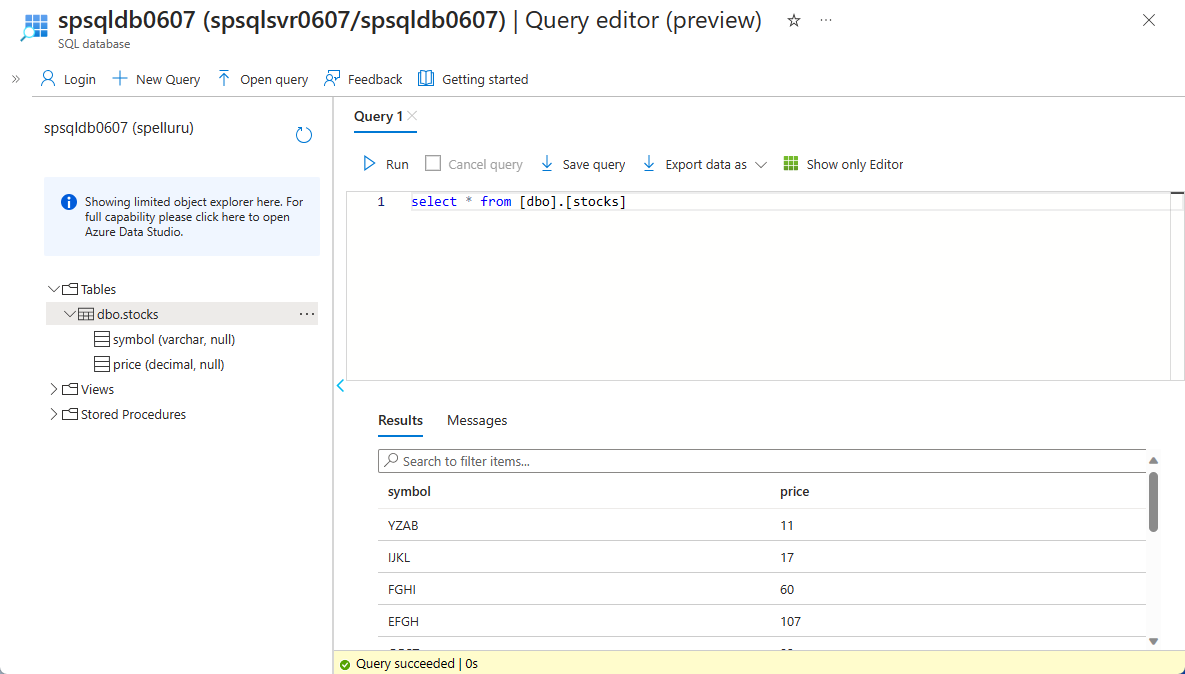 Снимок экрана: содержимое таблицы акций в базе данных.