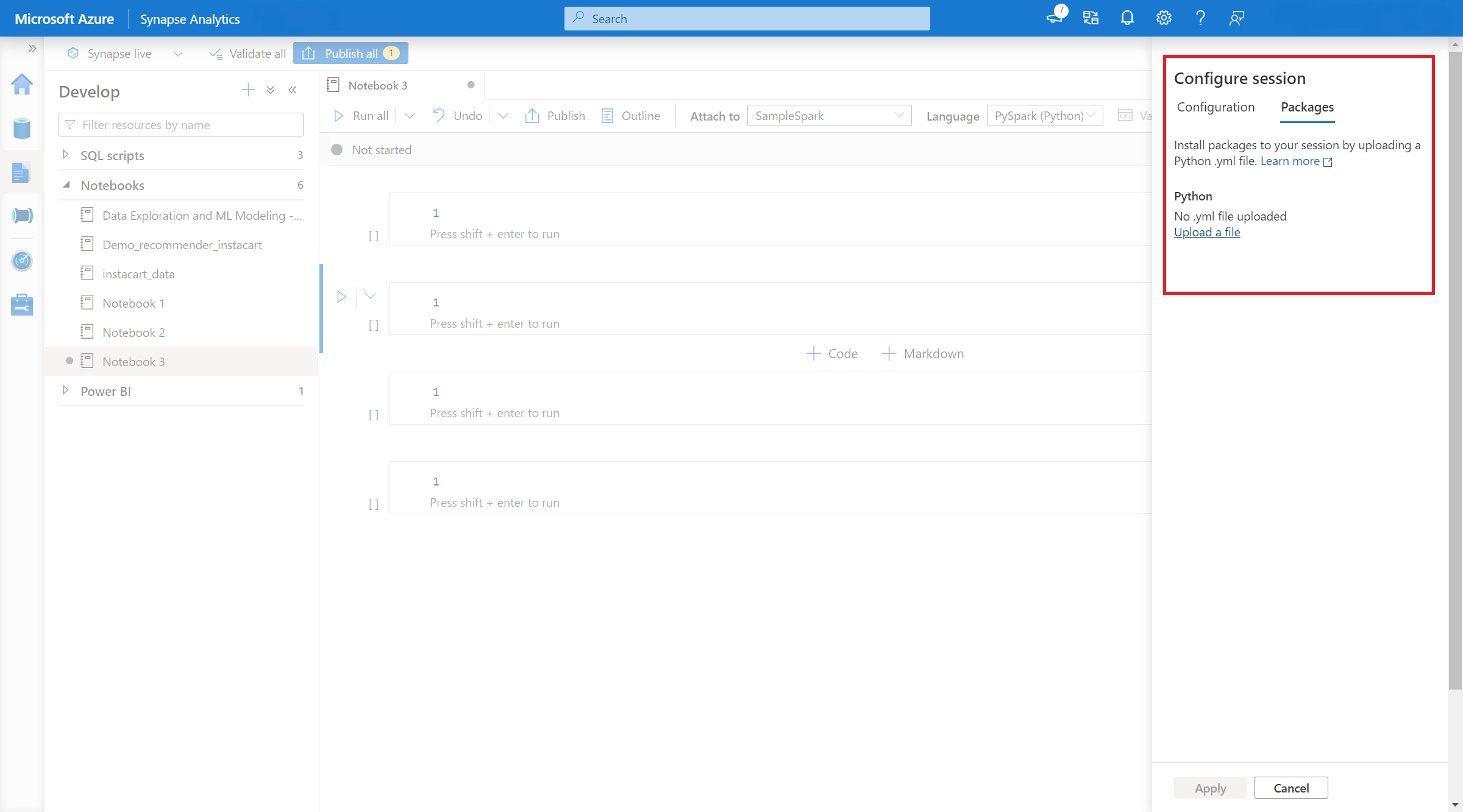 Снимок экрана: отправка файла Yml.
