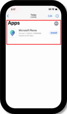 Снимок экрана: установка приложения Microsoft Places на мобильном устройстве.