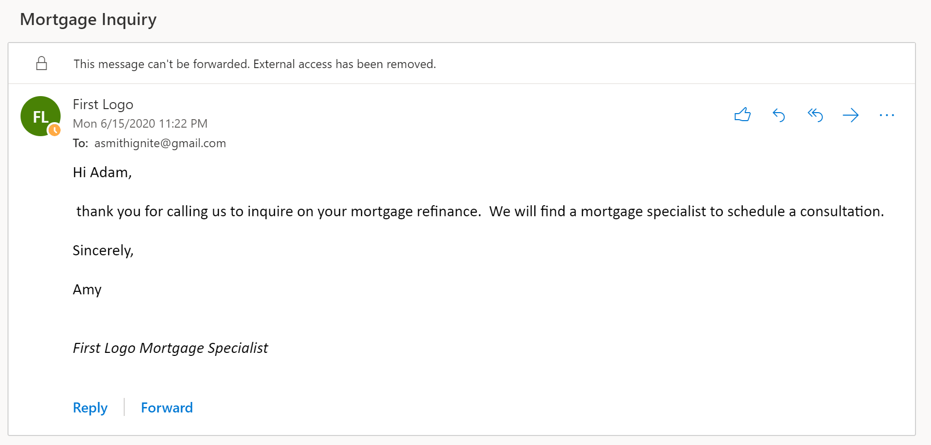 Снимок экрана: отозванное зашифрованное сообщение в #REF! в Интернете.