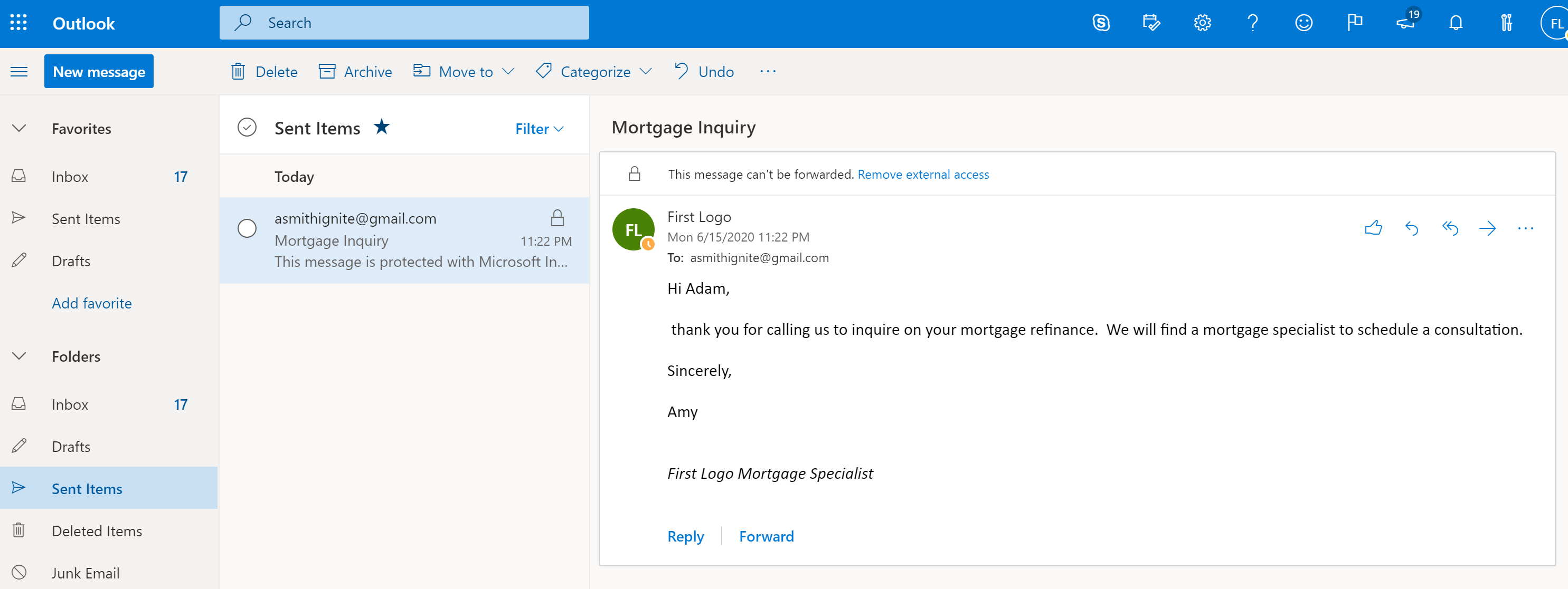 Снимок экрана: зашифрованная почта, которую требуется отозвать в #REF! в Интернете.