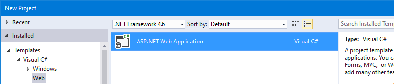 Снимок экрана Visual Studio, на котором выделен новый пустой веб-сайт ASP.NET.