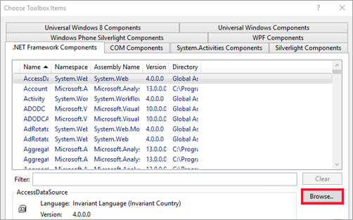 Снимок экрана Visual Studio с выделенной кнопкой 