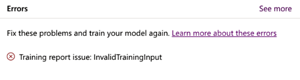 Снимок экрана с сообщением об ошибке InvalidTrainingInput.