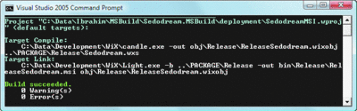 Figure 8 WiX Installer Creation Output from MSBuild