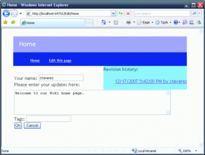 Figure 7 Editing the Home Page