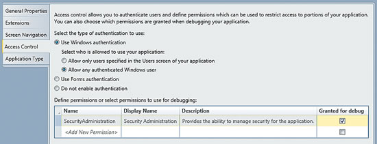 Укажите аутентификацию средствами Windows или на основе форм, а затем задайте дополнительные разрешения