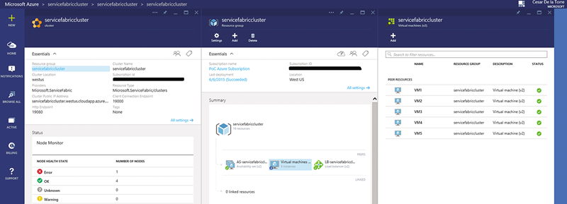 Кластер Service Fabric в Azure Portal