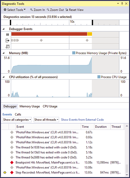 Новое окно Diagnostic Tools в Visual Studio 2015