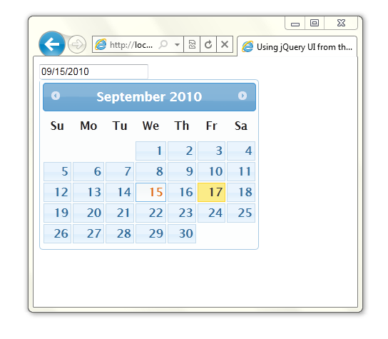Всплывающее окно календаря, созданное с помощью Datepicker
