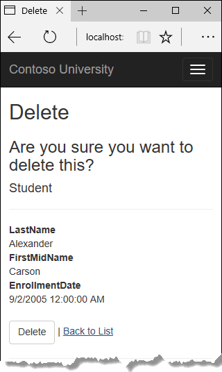 Delete confirmation page