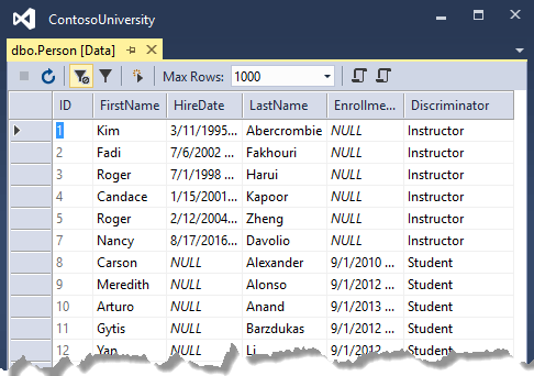 Person table in SSOX - table data