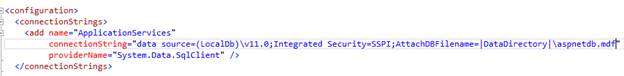 Снимок экрана: изменение строки подключения для миграции на Visual Studio 2013.
