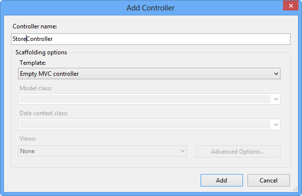 Control template. Controller names. MVC диалоговое окно. Add options. Search add Control.