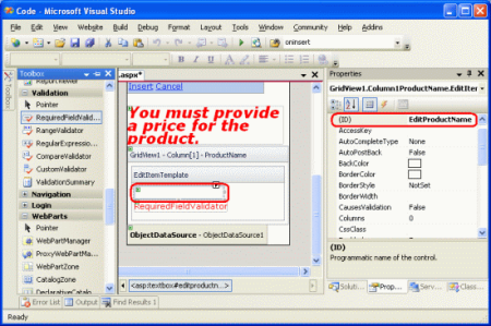 Измените идентификатор TextBox на EditProductName.