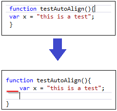 Код JavaScript автоматически выравнивается