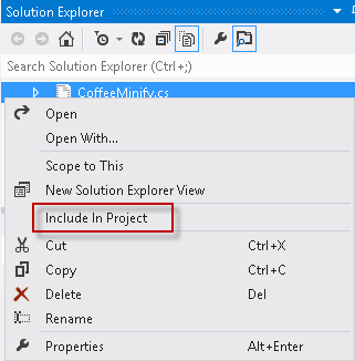 Включение файла CoffeeMinify.cs в проект