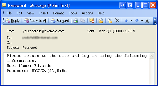 Пользователю отправляется Email с новым паролем