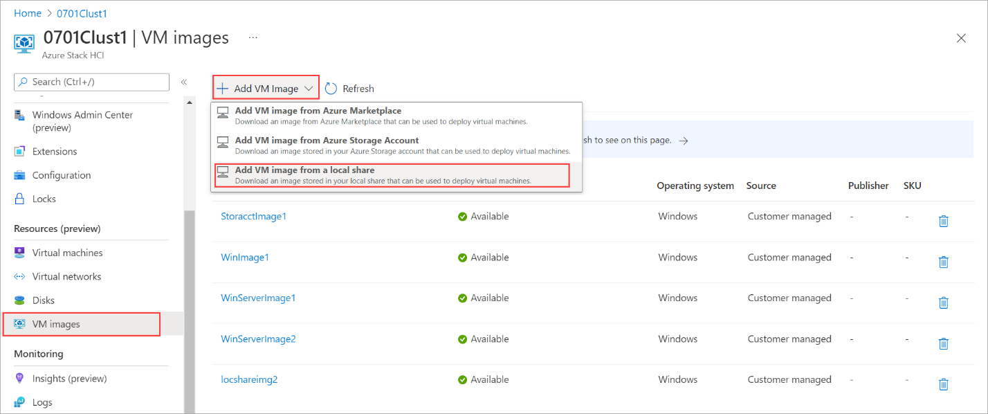 Создание виртуальной машины Azure Stack HCI из образов локальных общих  ресурсов с помощью Azure CLI - Azure Stack HCI | Microsoft Learn