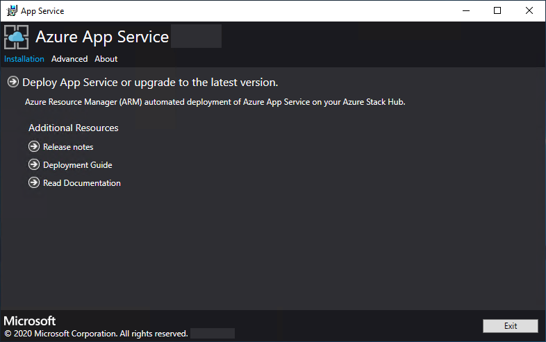 Снимок экрана: Служба приложений Azure в установщике Azure Stack Hub.
