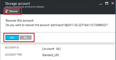 Подтверждение восстановления учетной записи хранения