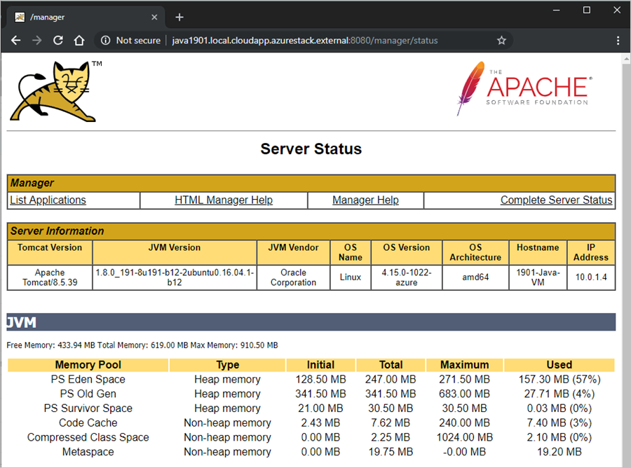 Apache Tomcat на виртуальной машине Azure Stack Hub