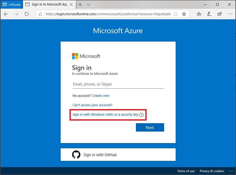 Вход в Microsoft Edge с помощью ключа безопасности