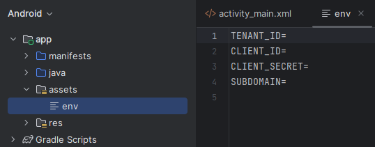 Screenshot of Environment variables in Android Studio.