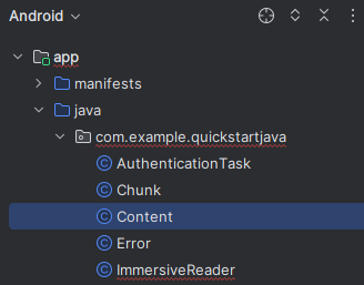 Screenshot of Content Java class file.