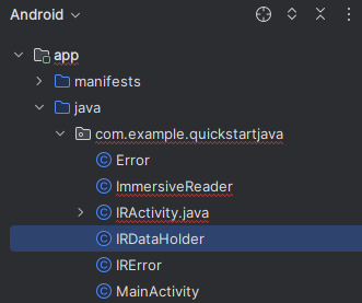 Screenshot of IRDataHolder Java class file.