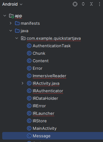 Screenshot of Message Java class file.