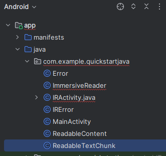 Screenshot of ReadableTextChunk Java class file.
